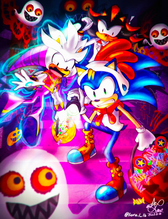 Sonic, Silver and Shadow Halloween special! Inspired bg other SEGA IPs like Billy Hatcher, Nights and also from RGG's Yakuza series for their costumes.